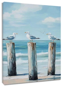 Arte de pared abstracto costero marinero gaviota océano playa para baño sala de estar - Imagen 1 de 15