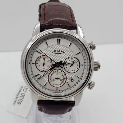 Rotary Men's Watch GS02876/06 Steel Case Leather Band Chronograph  Retail $530 - Image 1 of 4