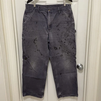 Carhartt B11 PTB Canvas Carpenter Pants Mens 36x30 Gray Distressed Stained Worn - Image 1 of 4