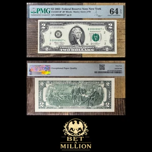2003 $2 Federal Reserve Note New York - Star Note PMG 64 EPQ - Fr.1937-B - Picture 1 of 9