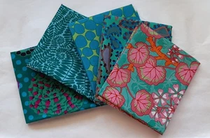 5 Fat Quarters - Green Kaffe Fassett FQ 18 x 22 Cotton Quilting Fabric Ver. 3 - Picture 1 of 4