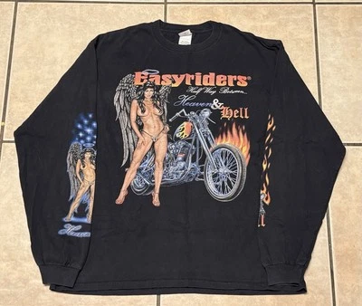 Футболка с длинным рукавом Y2K Easyriders Halfway Between Heaven & Hell размер XL Harley Biker - Изображение 1 из 4