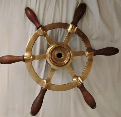 Vintage Antique Solid Brass Ship Boat Wheel Six 6 Spoke Handles Nautical Marine - Image 1 of 4