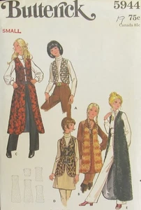 Vintage Butterick 5944 Misses 8-10 Boho Westen Maxi Kunstfell Frosch geschlossen Muster - Bild 1 von 2