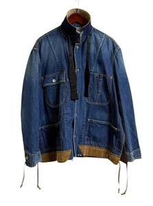 sacai Denim Jacket Corduroy Collar Side Slits Cotton 2020SS Used Japan - Picture 1 of 6
