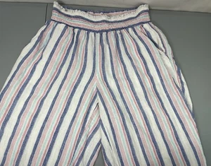 Crown And Ivy Linen Pants Baggy Wide Leg Beach Striped Multicolor White Women 1X - Picture 1 of 10