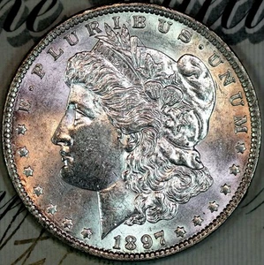 1897-O NEAR+ GEM BU MS MORGAN DOLLARO D'ARGENTO #DC74 DA COLLEZIONE ORIGINALE - Foto 1 di 3