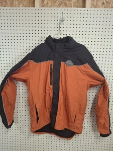 Harley Davidson Mens Orange Black Nylon Jacket Windbreaker Full Zip XL - Picture 1 of 7
