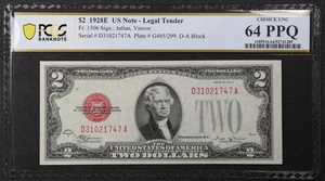 PCGS Choice UNC 64 PPQ Series 1928E $2 United States Note D-A block - Picture 1 of 2