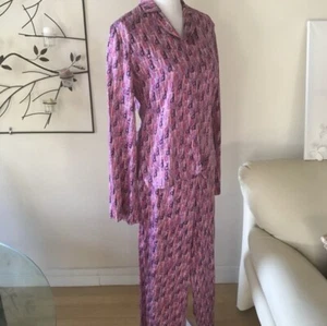 Vintage Diane Von Furstenberg Pink Silk DVF Logo Print Luxe Pajamas Size Medium - Picture 1 of 8