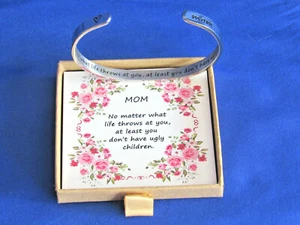 Brazalete Motivacional MAMÁ Puño Acero Inoxidable Grabado Abierto * Plateado - Imagen 1 de 5