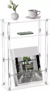 Acrylic Narrow End Table for Small Spaces with Magazine Holder, Slim Side Small - Picture 1 of 12