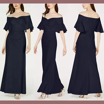 NWT $199 Calvin Klein [SZ 6 ] Sweetheart Off Shoulder Gown in Indigo Blue #S124 - Image 1 of 4