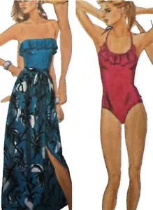 1980s Ruffled Strapless Bathers Swimsuit Beach Wrap McCalls 8023 Sewing Pattern - Picture 1 of 3