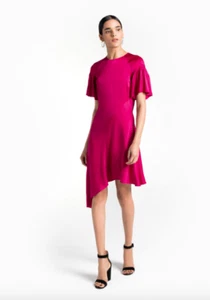 NWT $575 A.L.C. BERRY ASYMMETRICAL HEM SATIN DRESS BERRY PINK 2 (XS) - Picture 1 of 10