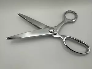 Vintage Mundial Pinking Dressmaker Fabric Scissors Made in Brazil 407 C Chrome - Picture 1 of 7