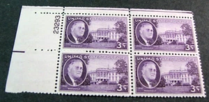 US Plate Block Stamp Scott# 932 Roosevelt & White House 1945 MNH H303 - Picture 1 of 1