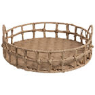 Braided Rattan Serving Tray, Round, Flat, with Grips