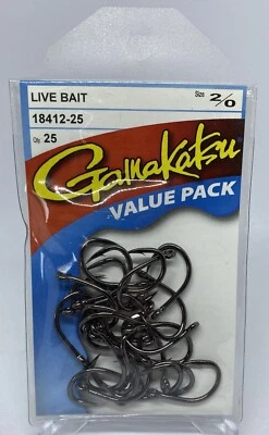 Gamakatsu Live Bait Fishing Hooks Size 2/0 - Value Pack of 25 Hooks - image 1 of 2