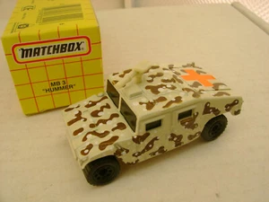 1993 MATCHBOX SUPERFAST MB 3 MILITARY TAN CAMOUFLAGE HUMMER NEW IN BOX - Picture 1 of 5