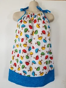 Robert Kaufman Dr Seuss Hop On Pop Cups Bright  Girls Pillowcase Dress/Blue - Picture 1 of 4