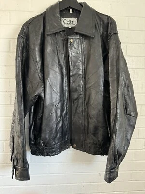 Cellini Men's Leather Jacket Stitch Mosaic Sz L - Image 1 of 4