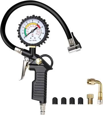 Tyre Inflator Pressure Gauge Air Compressor 220PSI/15Bar No-slip Heavy Duty NEW - Image 1 of 4