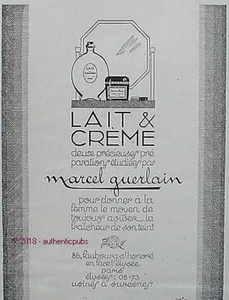 REKLAME GUERLAIN MILCH CREME DE BEAUTE FRAICHEUR DU TEINT VON 1926 FRANZÖSISCH AD PUB - Bild 1 von 1