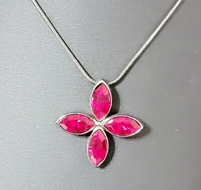 "Collar colgante de vidrio rojo rubí cadena gris metal ajustable 20"" rd03-10" Foto 1 de 4