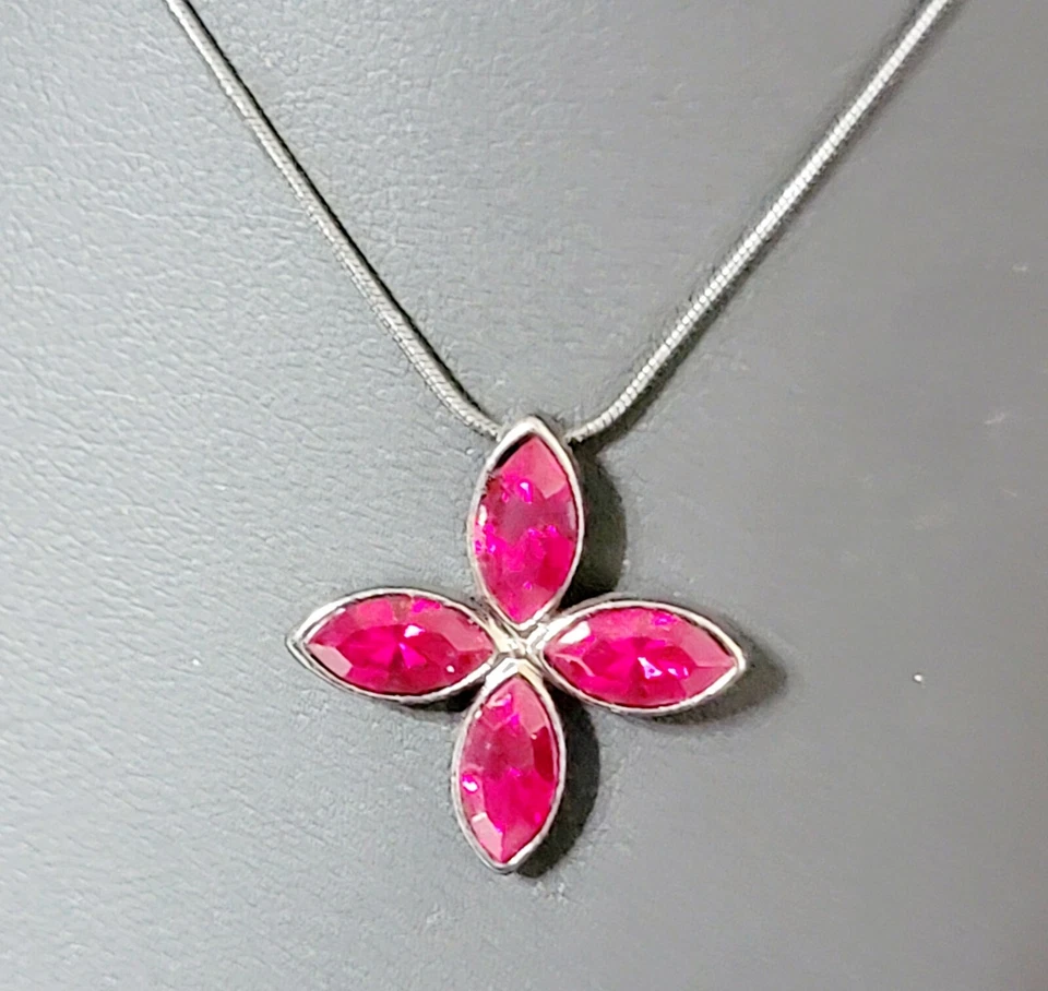 "Collar colgante de vidrio rojo rubí cadena gris metal ajustable 20"" rd03-10" Foto 1 de 4