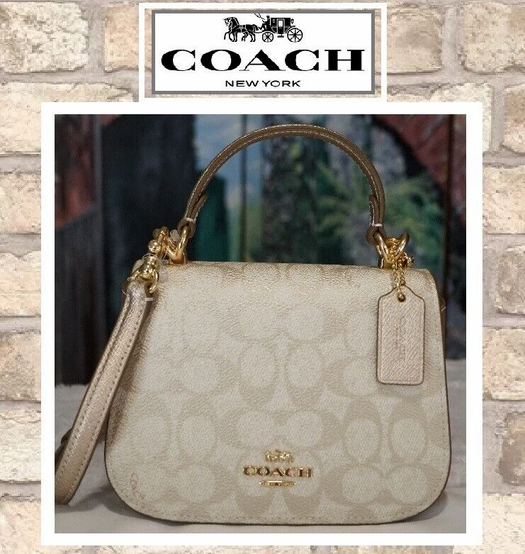 COACH CX576 LYSA Top Handle Bag In Signature Canvas & Leather Champagne Multi