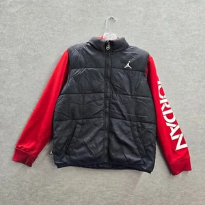 Air Jordan Boys Jacket Medium Red Black Puffer Colorblock Full Zip Hoodie READ - Picture 1 of 12