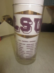 1965 LSU TIGERS FOOTBALL SCHEDULE GLASS WITH BOWL RECORDS 13 oz (1) 🐯 - Picture 1 of 2