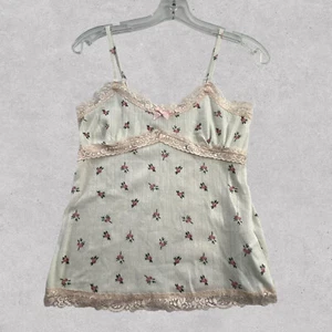 Top babydoll vintage Y2K Romwe donna XS bianco rosa floreale pizzo orlo civetta - Foto 1 di 7