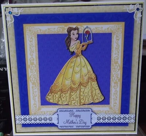 Handarbeit Auktion Kinder Muttertag Karte mit Die Schöne und das Biest Belle - Bild 1 von 3