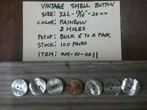 6 Natural Shell Button 20MM 32L 13/16" 2 hole nonflat RInbow thick reversible - Picture 1 of 2