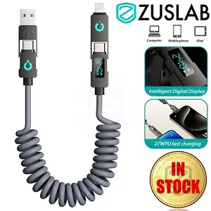 240W USB A Type C to C Light Display Coiled Charging Cable For Samsung Apple Car - Picture 1 of 10