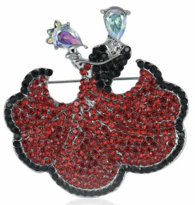 Broche de cristal strass austríaco salão de baile casal dança preto e vermelho P60B - Imagem 1 de 4