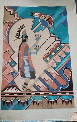 Handpainted Needlepoint Canvas -  Blue Native Fan Dancer - Southwestern - Image 1 of 2