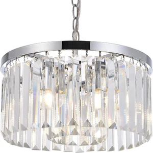 W-13” Silver Crystal Chandelier,Brushed Nickel 4 Lights round K9 Crystal Pendant - Picture 1 of 6