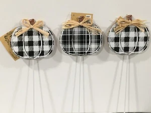 ROBERT STANLEY SET OF 3 BUFFALO COTTAGE PLAID PUMPKIN PICKS FLORAL HOME DECOR - Picture 1 of 1