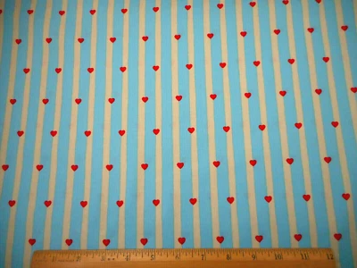 Tela de San Valentín por yarda corazones rojos azul beige rayas RJR algodón premium C Foto 1 de 2