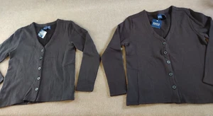 Lot of 2 Basic Editions Fleece Cardigan V-Neck Button Sweaters Womans M Black - Picture 1 of 11
