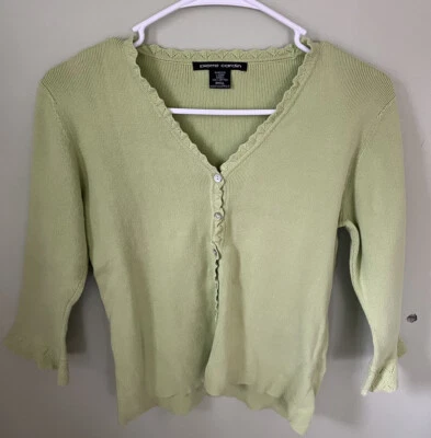 Pierre Cardin Women's Button Front Sweater Green V-Neck Bell Sleeve Small Boho - Image 1 of 4