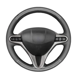 Hand Sew Nappa Leather PU Carbon Fiber Steering Wheel Cover for Honda Fit City - Picture 1 of 10