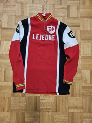 Vintage Decca Lejeune Cycling Wool Red Racing Jersey Sz 4 Made in Belguim - Image 1 of 4
