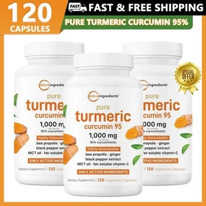 Pure Turmeric Curcumin Supplement 1000mg | 95% Curcuminoids | 120 Veggie Capsule - Picture 1 of 12