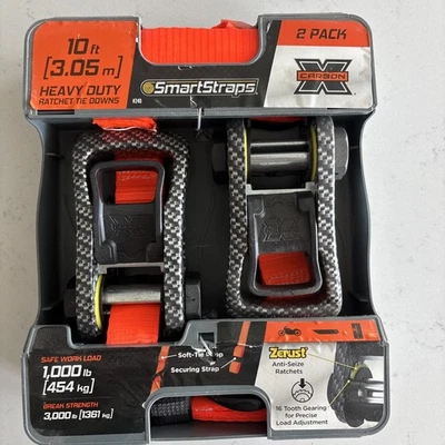 Paquete de 2 correas inteligentes de amarre de trinquete naranja 10' 1000 libras de carga Foto 1 de 3