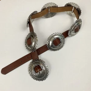 VTG 1995 Belt Womens Small Brown Leather Silver Concho Western Cowgirl Brighton? - Picture 1 of 13