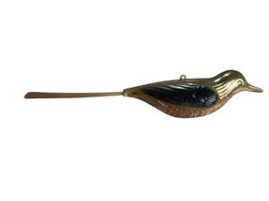 Vintage Christmas Tree Blue Bird Spun Glass Tail Hanging Hard Plastic Ornament - Picture 1 of 8
